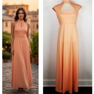 Vintage 70's House of Bianchi Boston Peachy Orange Halter Keyhole Maxi D…